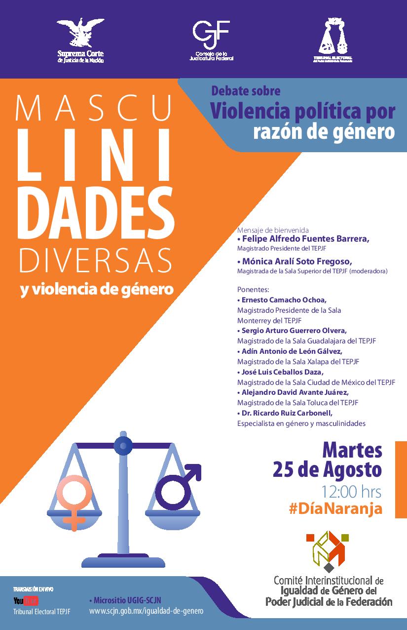 Cartel del evento, Debates sobre Violencia de Género desde las Diversas Masculinidades #DíaNaranja