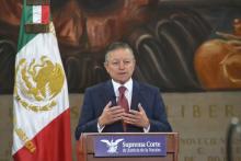 Ministro  Arturo Zaldívar, Presidente de la Suprema Corte de Justicia de la Nación y del Consejo de la Judicatura Federal, en la Inauguración de la  XIX Feria Internacional del Libro Jurídico del Poder Judicial de la Federación.